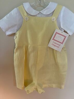Vintage Kids 2Pc.Yellow Linen Baby Matching Set